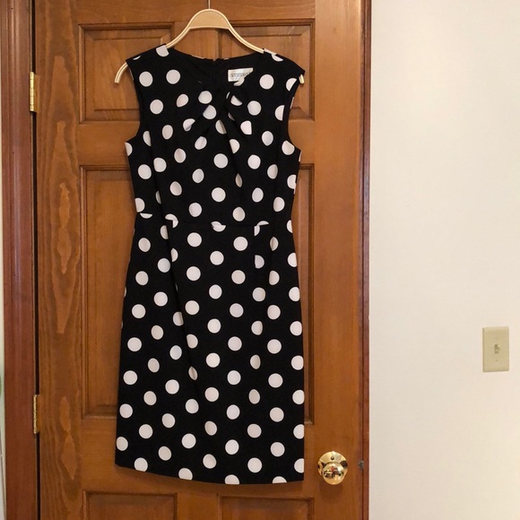 Studio I Dresses & Skirts - Studio I Black with white polka dot sheath. Stylish neckline Size 8